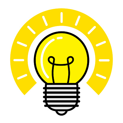 Vector illustration of a bright yellow light bulb icon on a white background.