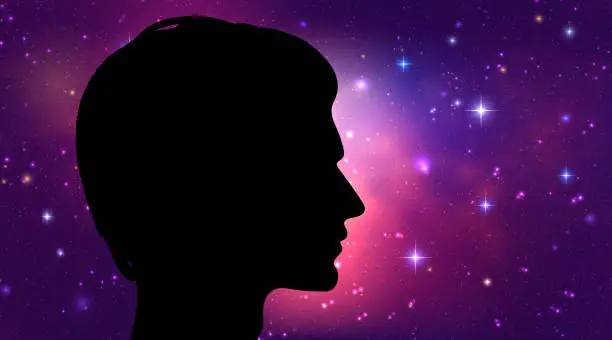 Vector illustration of Vector illustration of human head silhouette with galaxy