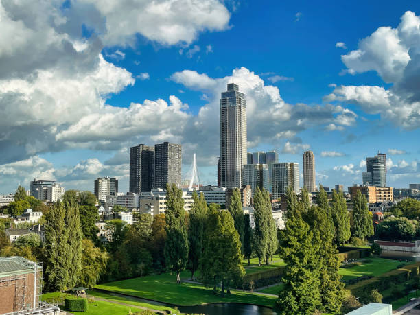 Rotterdam, netherlands - 01 October 2022: an overview view of the modern skyline of the city of Rotterdam