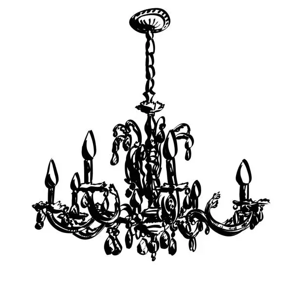 Vector illustration of Chandelier Late 20th Century Ink