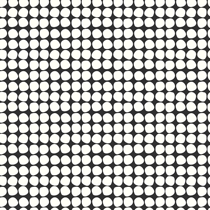 Seamless pattern with hand drawn ornameny in style constructivism. Black and white, monochrome, graphic polka dot. For wrapping paper, home decor other design projects