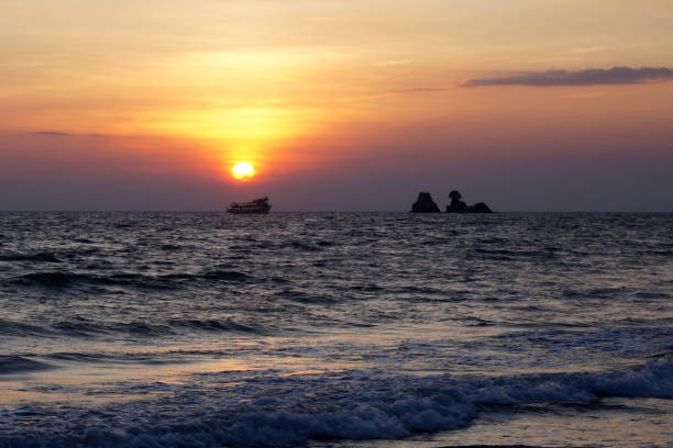 beautiful sunset over the sea stock photo