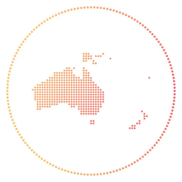 Vector illustration of Oceania digital badge. Dotted style map of Oceania in circle. Tech icon of the continent with gradiented dots. Attractive vector illustration.