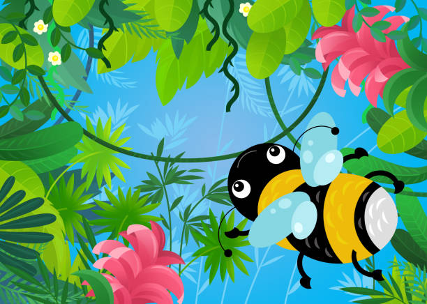 istock cartoon scene with forest and animal creature insect bee illustration for children 1933607428