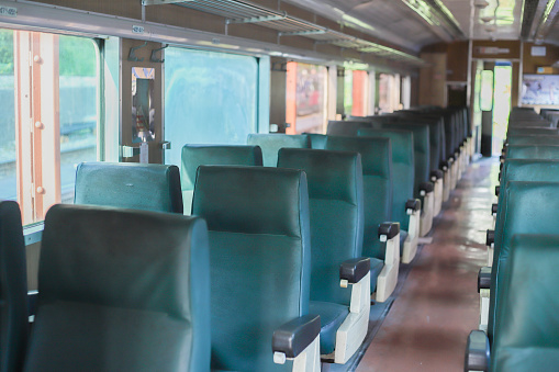 Empty commuter train.. The unmanned commuter train presents the concept of travel and leisure