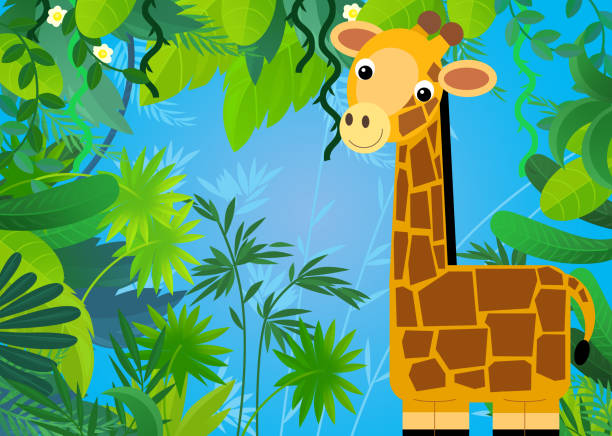 istock cartoon scene with safari animal giraffe illustration for children 1933624868