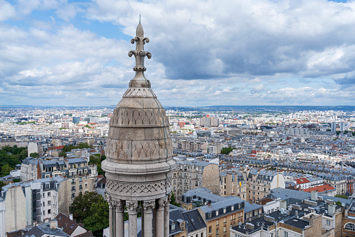 Arc de Triomphe in Paris France, Aerial view