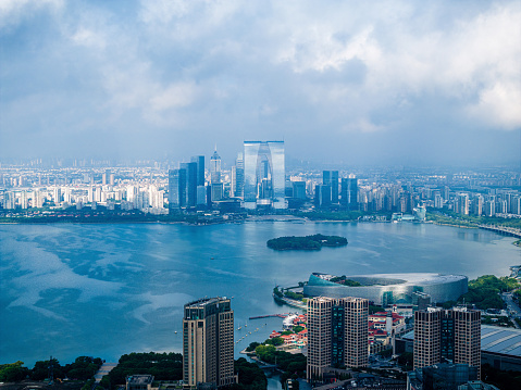 Aerial photography of Hudong Commercial District in Jinji Lake, Suzhou Industrial Park, Jiangsu, China