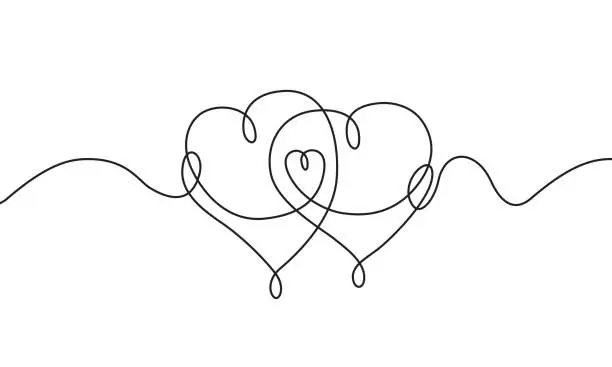 Vector illustration of Valentine's Day Heart Doodle Single Continuous Thin Line Drawing