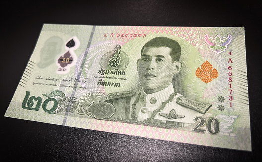 20 Thai baht banknote. Thailand Currency.
