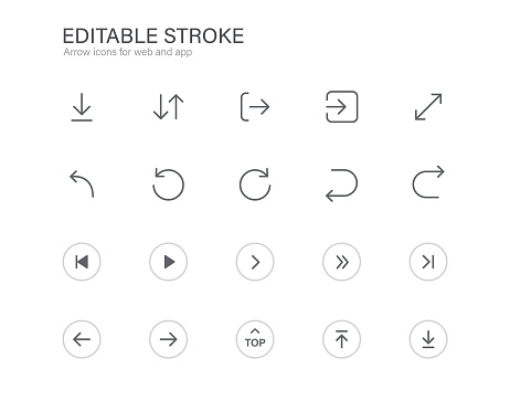 download, refresh, backward, forward, scroll to top and bottom, sort button. editable stroke vector illustration