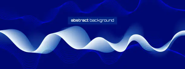 Vector illustration of Smooth flowing blue wave line abstract on dark blue background