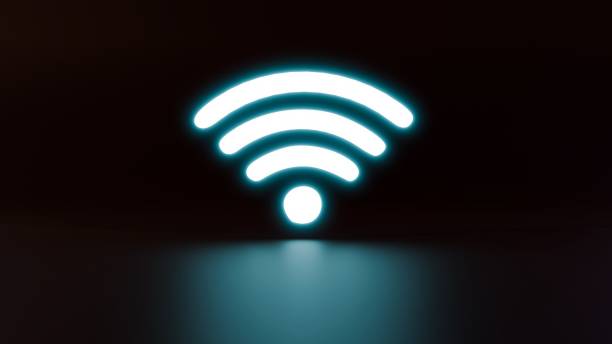 istock 3d rendering a neon Wi-Fi symbol in the dark 1933881354