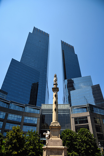 Columbus Circle is a traffic circle and heavily trafficked intersection in the New York City borough of Manhattan. The Columbus Monument is a 76-foot (23 m) column in the center of Columbus Circle in New York City honoring the Italian explorer Christopher Columbus, who first made an expedition to the New World in 1492.