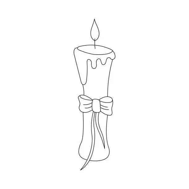 Vector illustration of Wax candle with a bow in doodle style on white background.