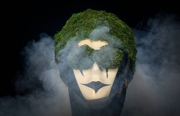 istock Smoking mask with moss helmet and scary face 1933902357