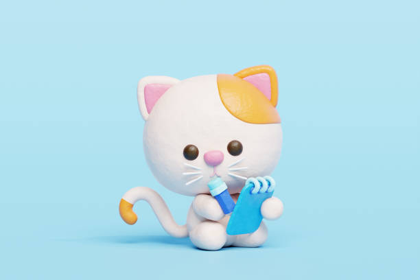 3D cute cat writing a journal, Cartoon animal character, 3D rendering.