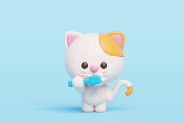 Big-eyed naughty obese cat licking white chocolate almonds stick ice cream on red background