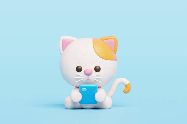istock 3D cute cat watching on smartphone, Cartoon animal character, 3D rendering. 1933917936