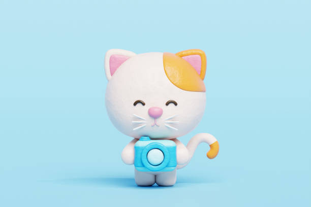 istock 3D cute cat holding camera, Cartoon animal character, 3D rendering. 1933920522