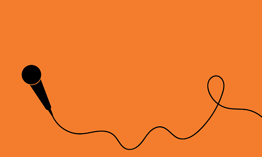 Orange music theme banner design with microphone shape icon