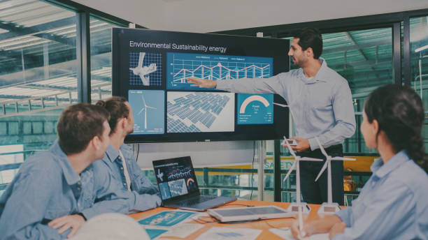 istock Engineer Team Meeting of Sustainable Energy Project, solar panel project, power innovation 1933986329