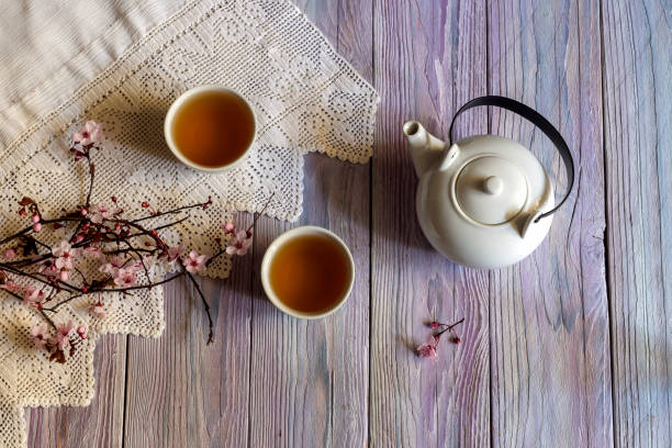 istock Chinese, tea set and flowering branches close-up 1934009417
