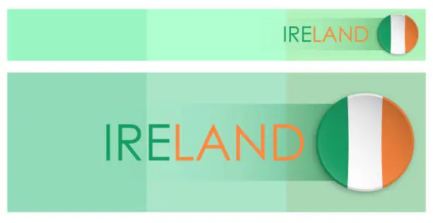 Vector illustration of Ireland flag horizontal web banner in modern neomorphism style. Webpage Irish country header button for mobile application or internet site. Vector