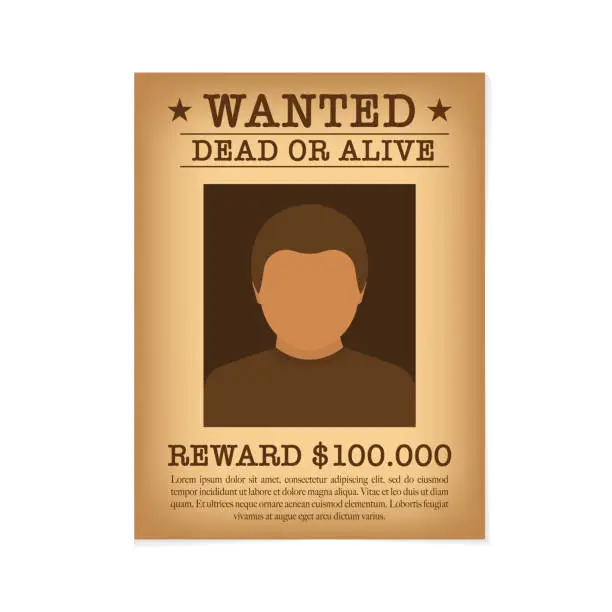 Vector illustration of Wanted poster. One piece dead or alive posters. Vintage western poster. Old saloon sign vector template of vintage paper. Vector illustration