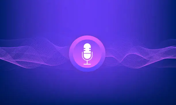 Vector illustration of Voice assistant concept. Vector sound wave. Microphone voice control technology, voice and sound recognition. High-tech AI voice assistant.  Sound symbol of smart technology. Vector illustration