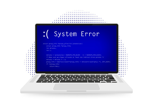 Modern Laptop With System Error Message On Blue Screen Operating System ...