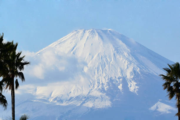 Kanagawa Prefecture, Japan. View of Mt. Fuji in winter, the world-famous mountain that represents Japan, from the Shonan coast.