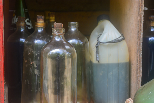 Glass Milk Bottles in a Metal Tray