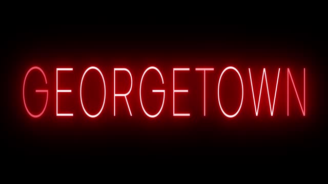 Glowing and blinking red retro neon sign for GEORGETOWN