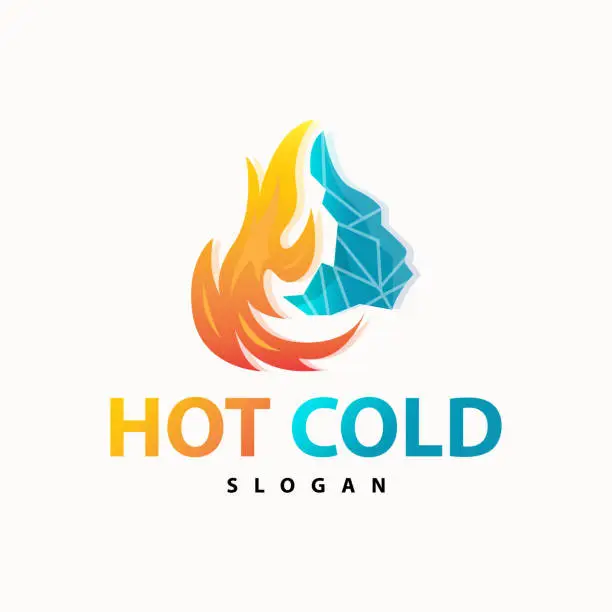 Vector illustration of hot and cold logo, minimalist design fire, water, ice, sun temple brand simple product