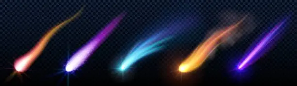 Vector illustration of Comet or meteor with dust and smoke glowing trail