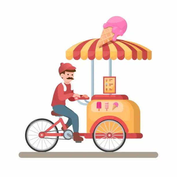 Vector illustration of Mobile Ice Cream Vendor Cartoon illustration Vector
