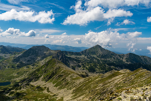 View from Peleaga mountain peak in Retezat mountains in Romania
