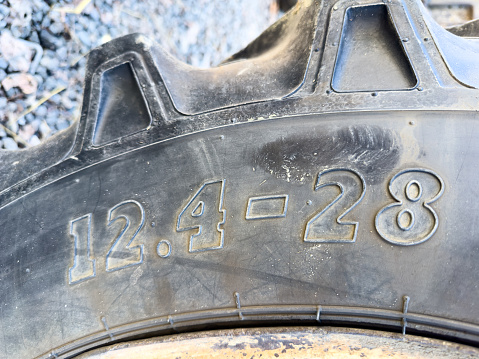 Close up of big tyre of R 124- 28 size