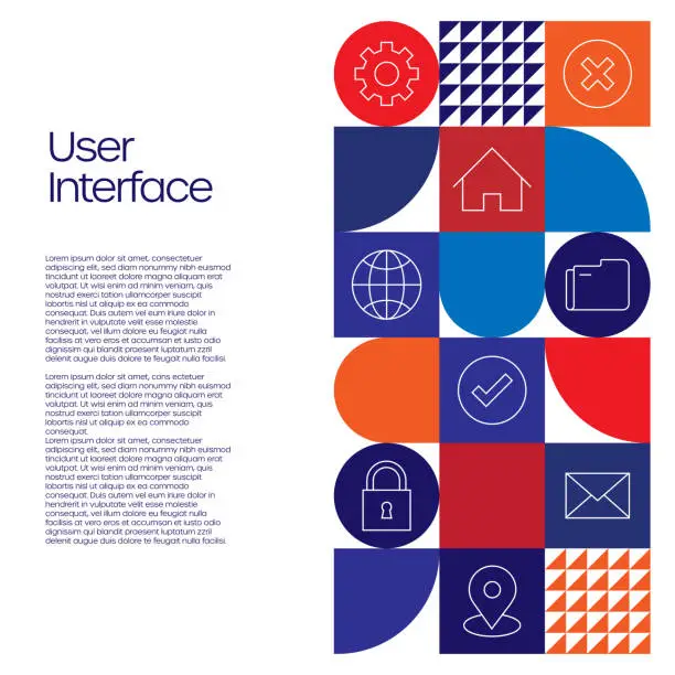 Vector illustration of User Interface Related Design with Line Icons. Simple Outline Symbol Icons. Internet, Control Panel, Mobile App, Webpage.