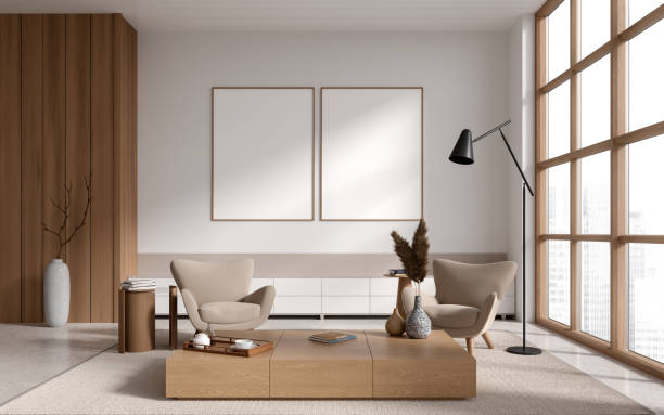istock White living room interior with armchairs and posters 1934221016