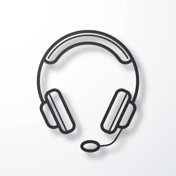 Vector illustration of Headset. Line icon with shadow on white background