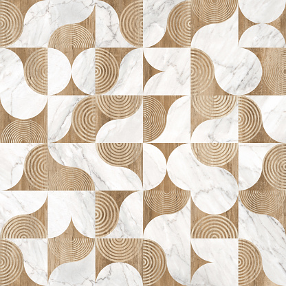 Geometric seamless decor made of wood, marble, concrete, cement and stone.
