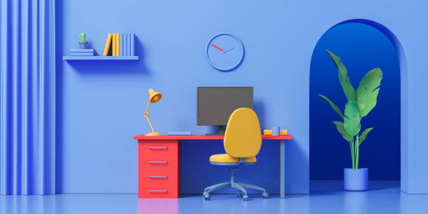 istock Home office interior with table and pc computer, plant and decoration 1934235460