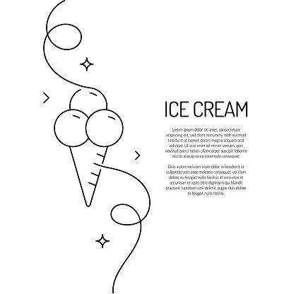 Continuous Line Drawing of Ice Cream Icon. Hand Drawn Symbol Vector Illustration.