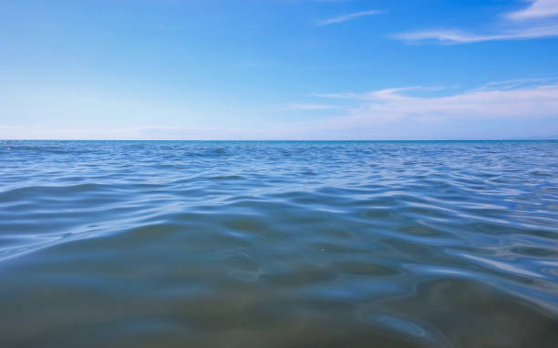 istock calm sea. Blue sea and blue sky background with copy space for your text. 1934242345