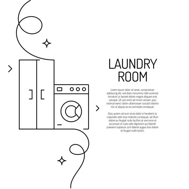 Vector illustration of Continuous Line Drawing of Laundry Room Icon. Hand Drawn Symbol Vector Illustration.