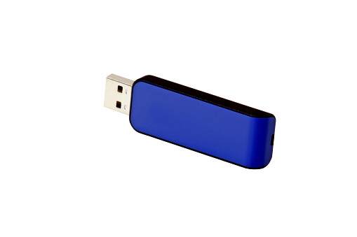 Blue external drive, a data storage device for transferring information to and from a computer. illustration