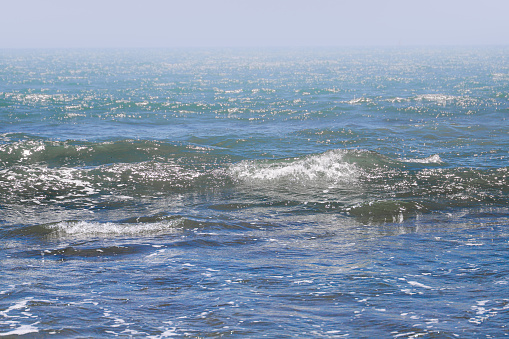 Waves in the sea. Panoramic view of the sea.