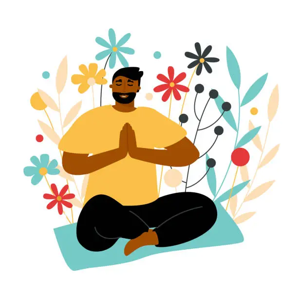 Vector illustration of Young man practicing yoga